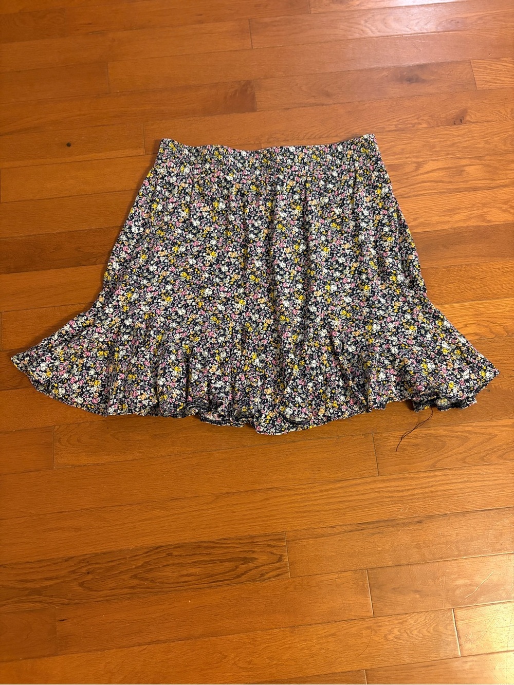 LOFT Black Floral Mini Skirt with Ruffle Hem